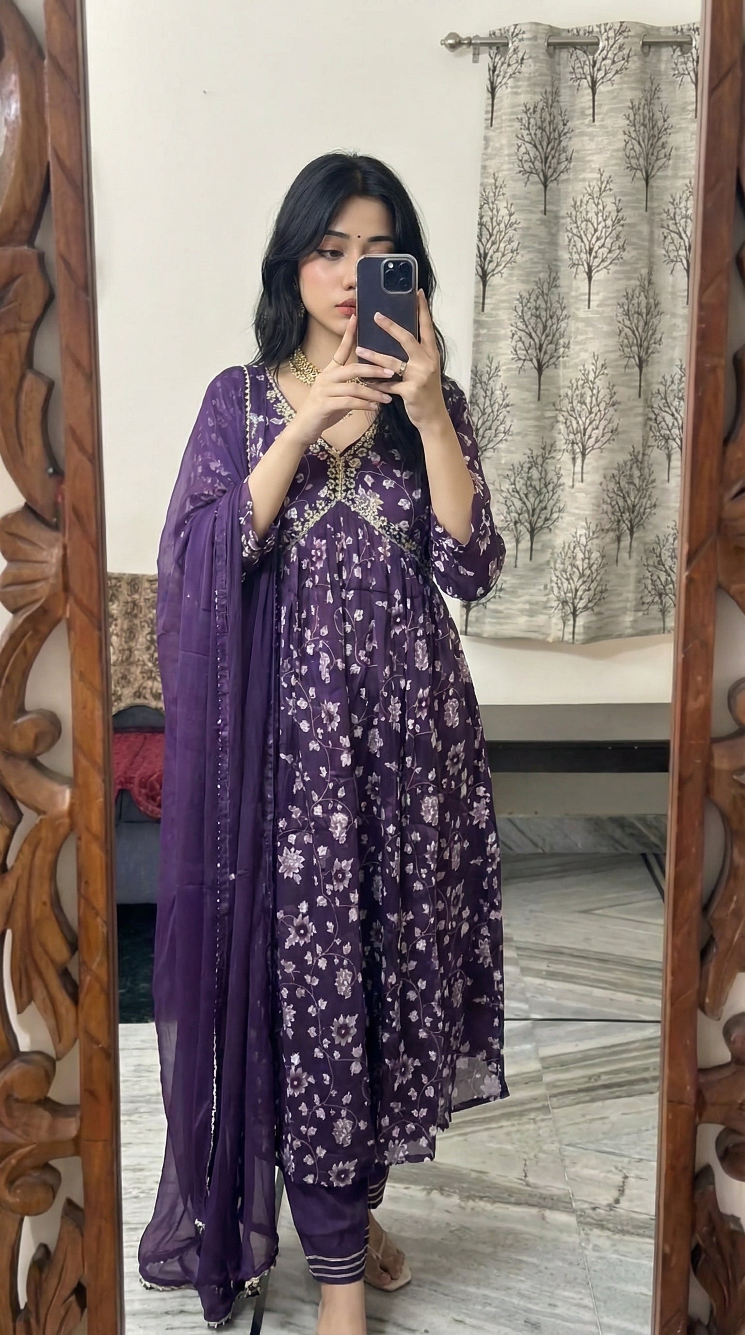 Royal Purple Embroidered Kurti Set with Dupatta – Stylish Ethnic Wear for Women